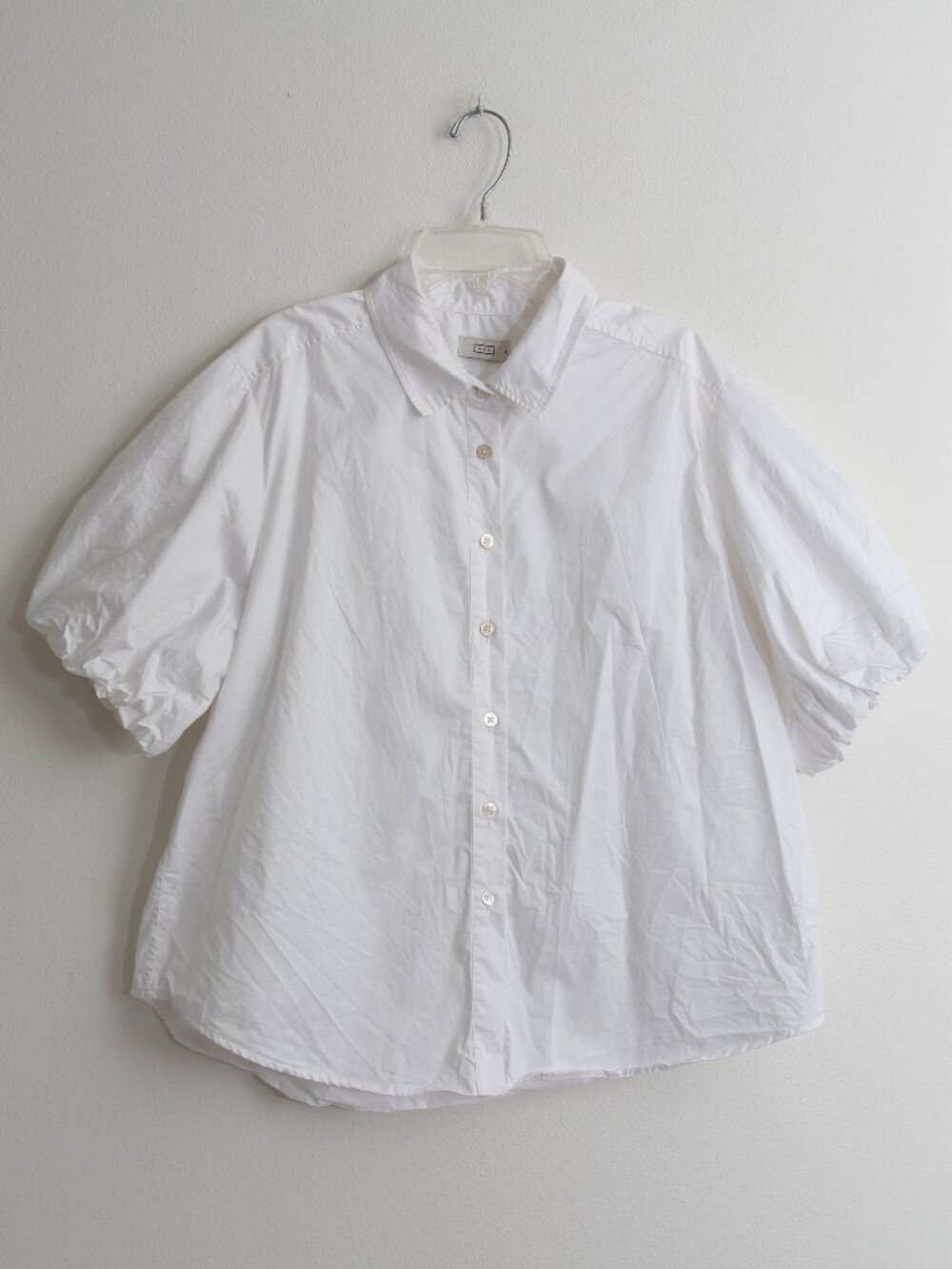 AYR 100% Cotton Button Up Shirt Top Puff Sleeve White Poplin Collared Size XL